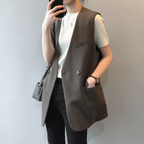 Suit vest for women spring autumn summer mid-length British style French sleeveless vest vest thin vest jacket