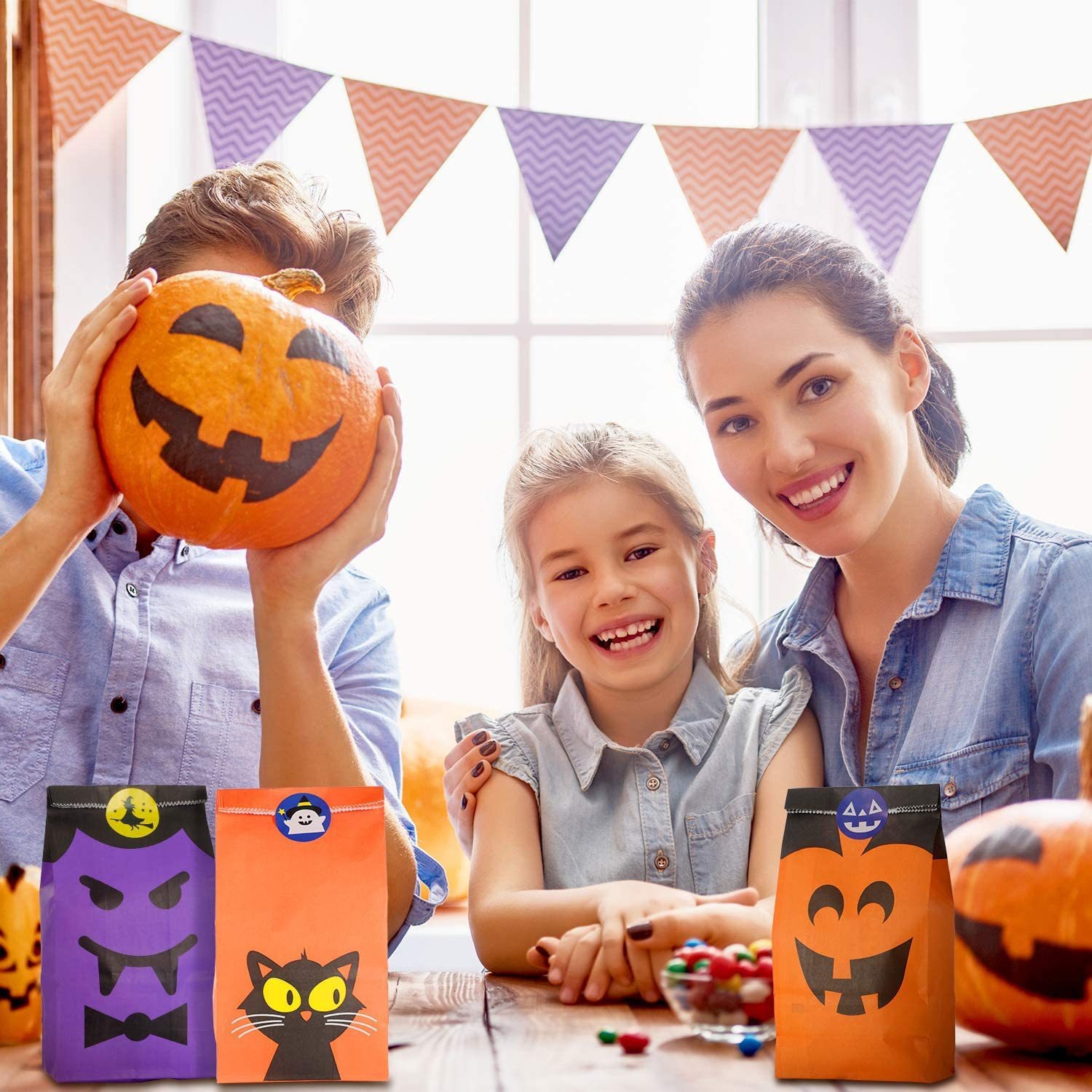 Amazon Foreign Trade Ghost Festival Bolsa de papel kraft Fiesta de vacaciones Regalo de mano Bolso de caramelo de boca plana de Halloween