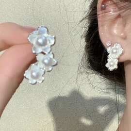 浪漫法式~小众少女巴洛克珍珠花卉耳钉高级气质耳环2023新款耳饰