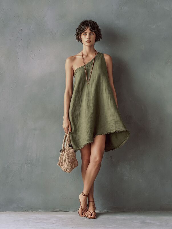 2026 Amazon independent site women's loose casual vacation-style linen one-shoulder sleeveless frayed edge dress 2026 Amazon independent site women's loose casual vacation-style linen one-shoulder sleeveless frayed edge dress