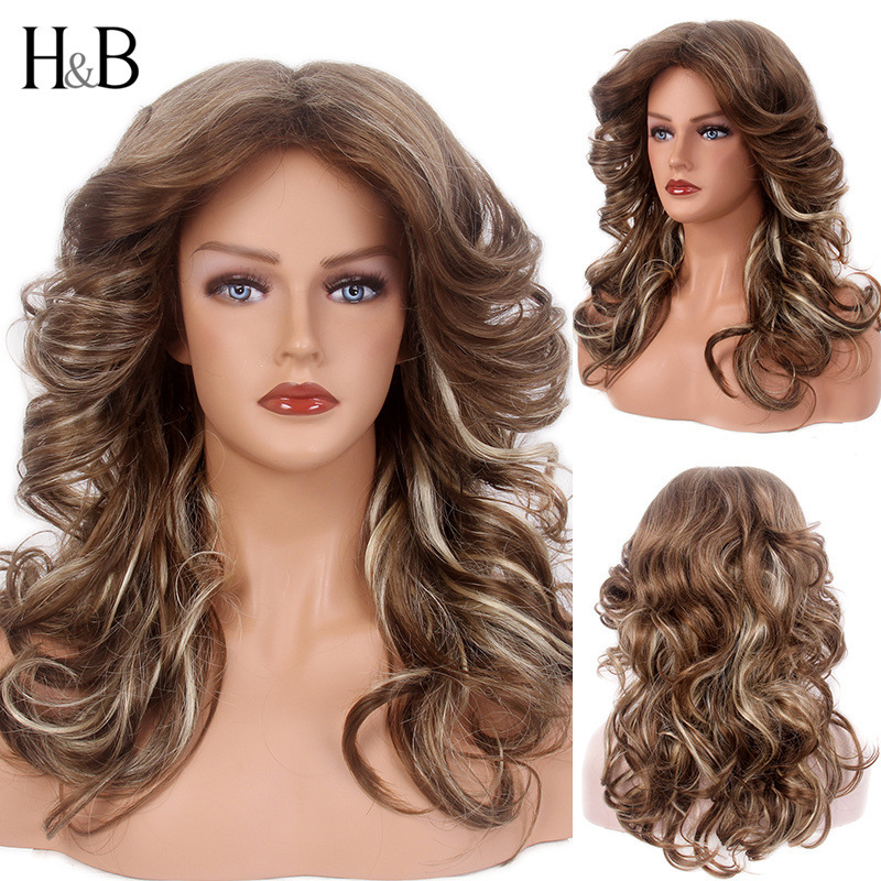 American Retro 80S Fluffy Big Wave Highlights Medium-Length Curly Hair Female Wig Made of Japanese Kanekalon Imported Synthetic Hair American Retro 80S Fluffy Big Wave Highlights Medium-Length Curly Hair Female Wig Made of Japanese Kanekalon Imported Synthetic Hair