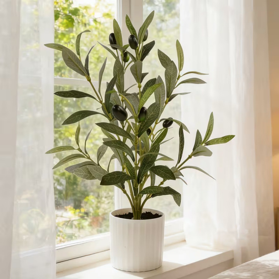 Transfronteriza venta caliente de olivos de imitación en maceta sala de estar plantación verde decoración de árboles falsos adornos interiores con olivas frutas image 1