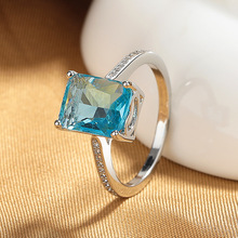 欧美长方形海宝蓝戒指女时尚简约镂空爱心戒指高级感轻奢外贸饰品
