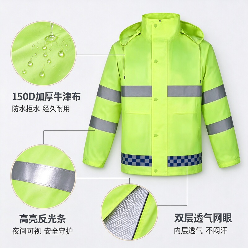 Customized Raincoat Set for Units, Anti-Storm Reflective Raincoat and Rain Pants Set, Waterproof Split-Type Traffic Uniform for Cycling and Duty Use