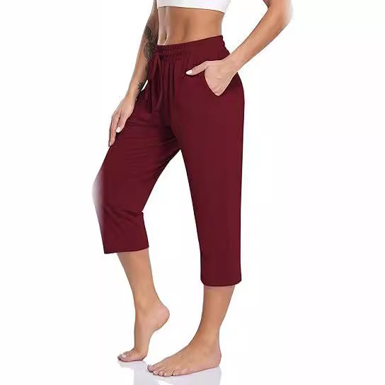 2024 new women's cropped pants yoga pants loose soft drawstring workout sports pants casual pants with pockets