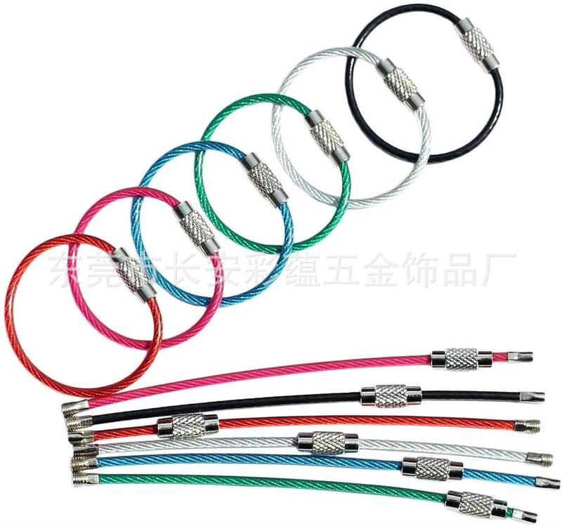 Amazon stainless steel traveler ring color nylon coated stainless steel wire key chain 1.5x15cm