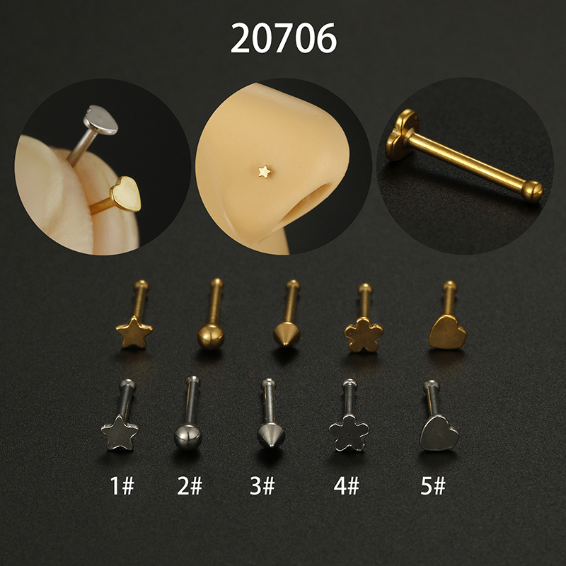 3g Weight 0.03µm-0.05µm Gold Plating Thickness Fashion Star Heart Shape Flower Stainless Steel Plating Nose Studs Nose Pin