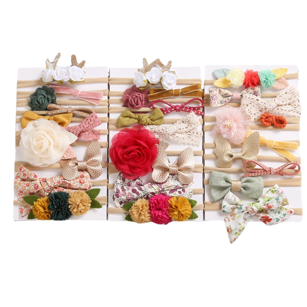 New Children's Headwear Multicolor Bow Flower Baby Fine Hair Band Fleshy Baby Soft Hair Band 10 Piece Set