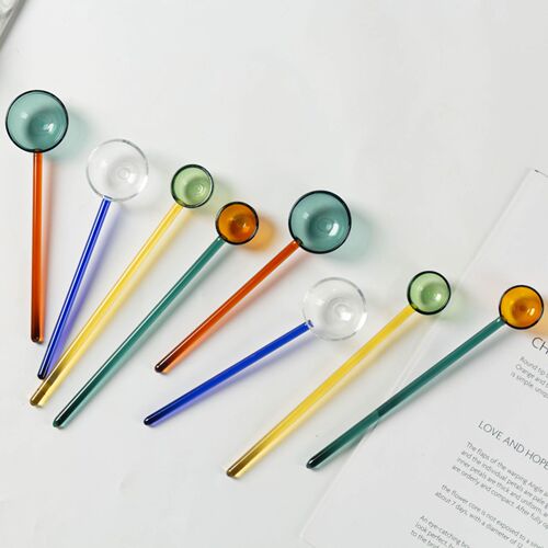 Creative milk dessert spoon colorful transparent high temperature resistant glass spoon cute long handle coffee stirring spoon spoon