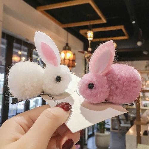 Korean version of children's rabbit plush hairpin for girls, cute duckbill hairpin, baby's hair-free autumn and winter hairpin treatment