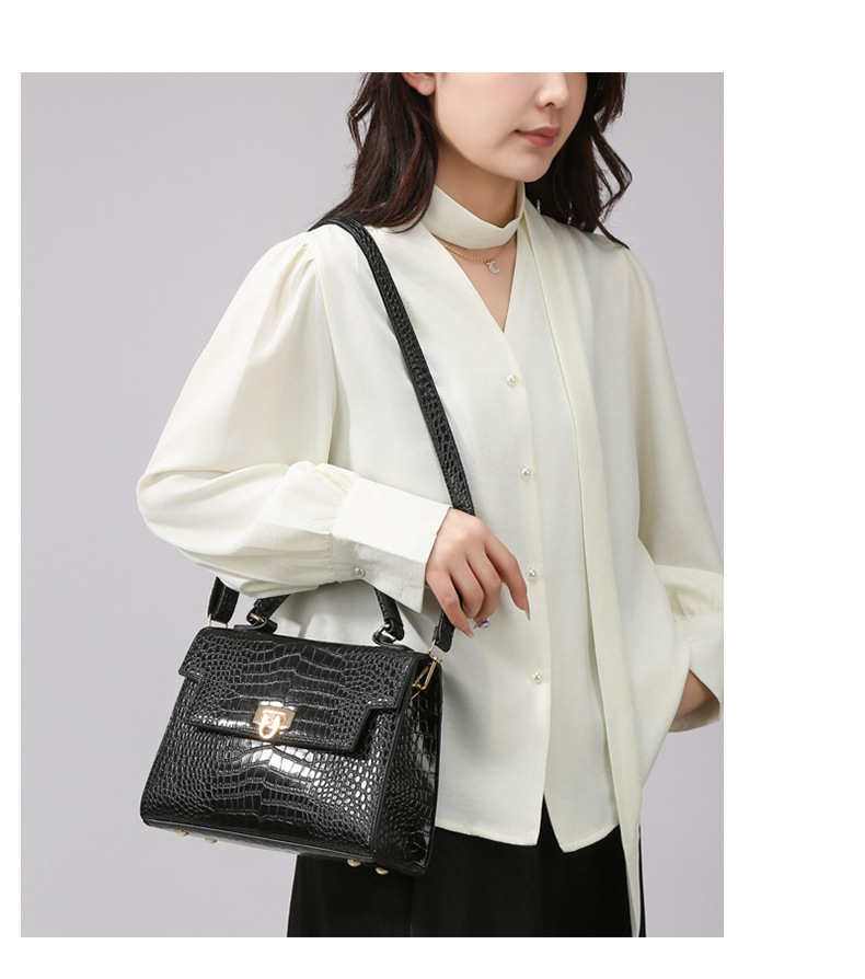 Elegant Crocodile-Textured Shoulder Bag - Vintage Kelly Style Handbag For Women, Crossbody Purse With Multiple Pockets, Fashionable PU Leather Tote_voghion.com
