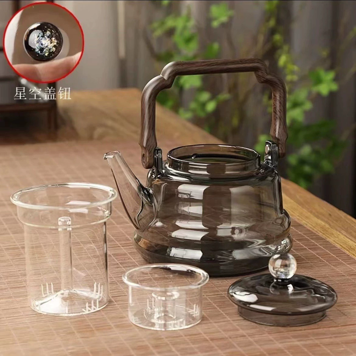 Starry sky, glass teapot, elite set