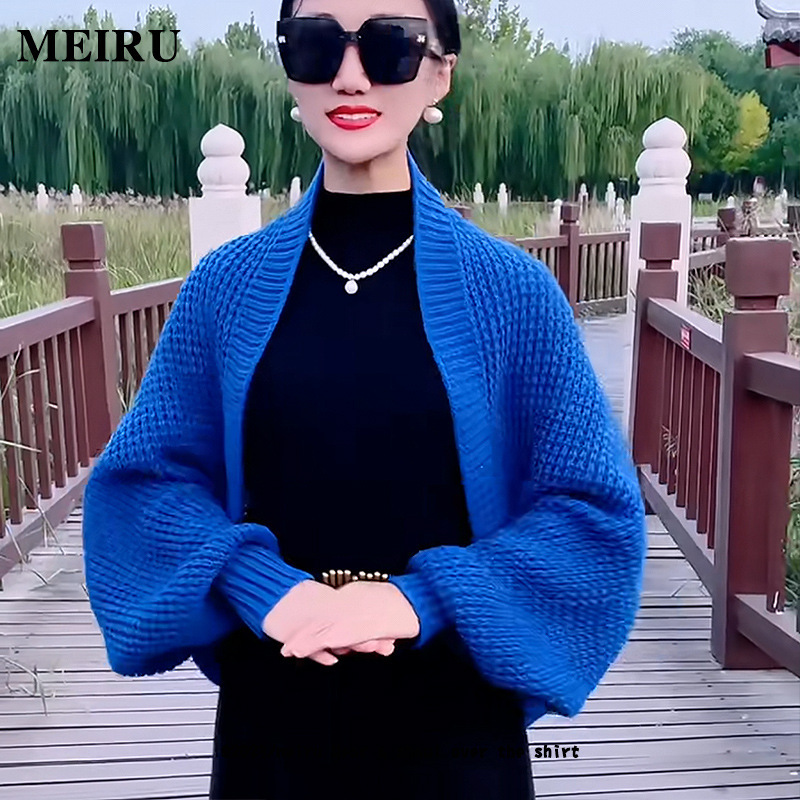 针织披肩女外搭秋冬季保暖时尚百搭洋气宽松长袖旗袍开衫带袖外套|undefined