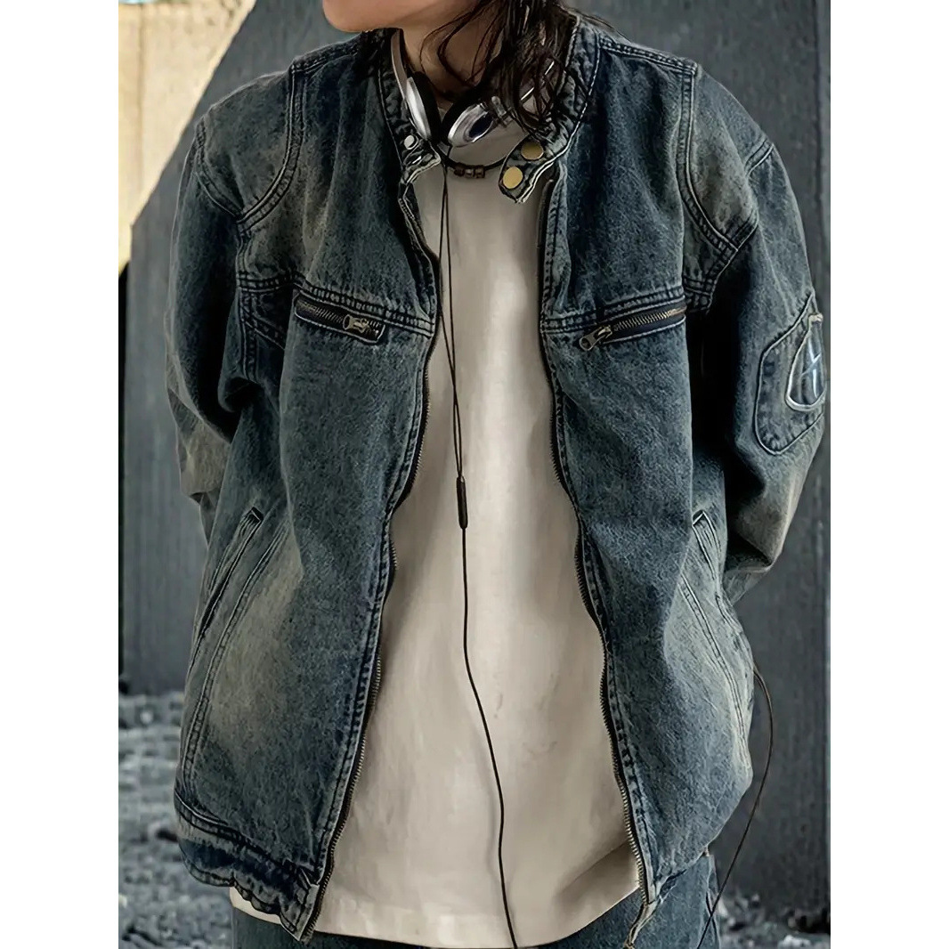 Retro Washed Vintage Zipper Denim Jacket For Men And Women, Loose And Versatile, Popular Couple Top_voghion.com