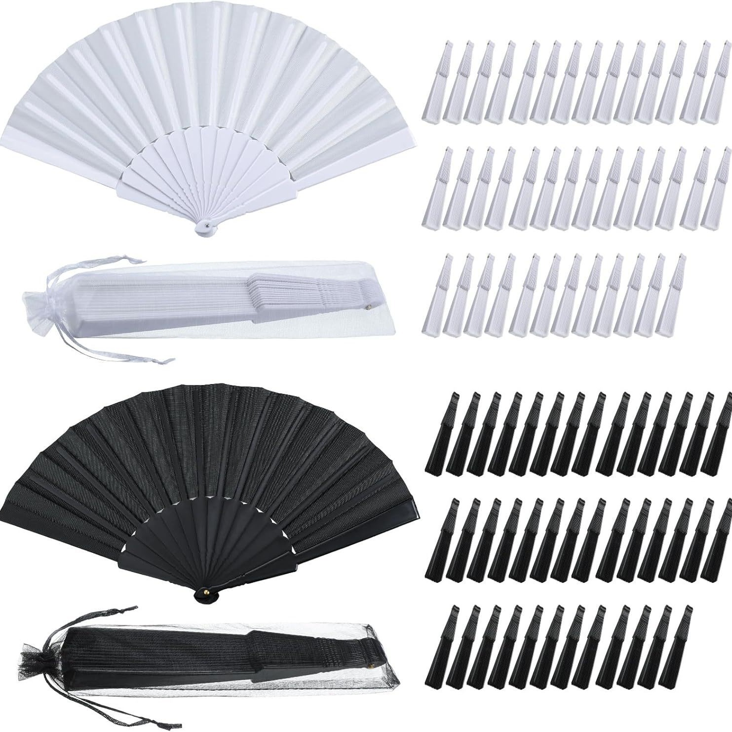 Abanico plano con marco de plástico prefabricado y bolsa de organza, abanico liso de color caramelo, abanico de tela con marco de plástico plegable, 13 colores
