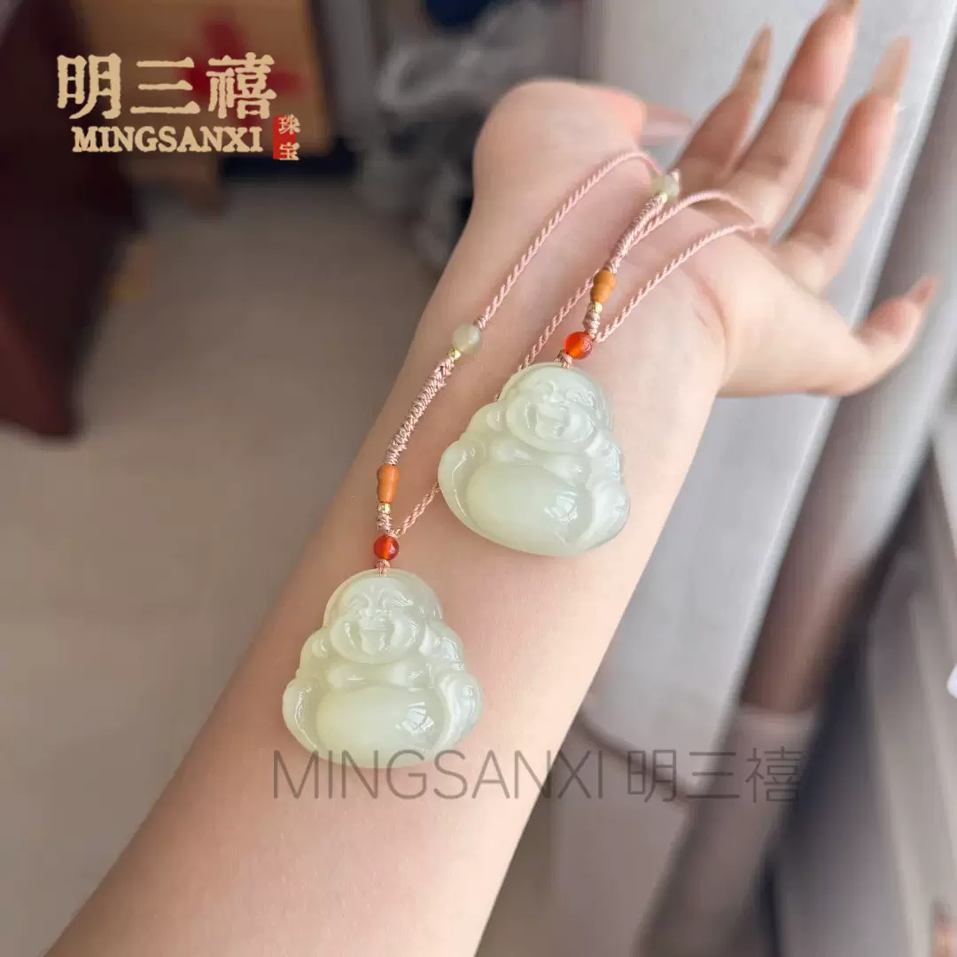 厂家直销天然和田玉吊坠女款弥勒佛大肚笑佛项链老坑玉石玉佩佛公