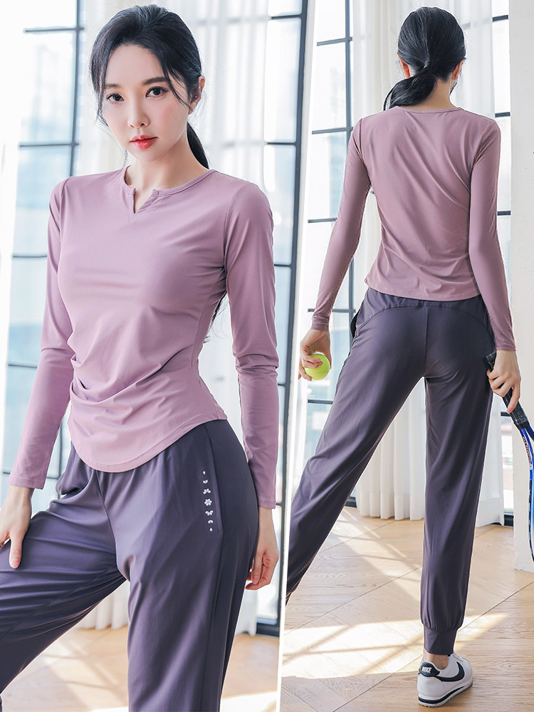 Sports Suit for Women in Autumn, Outdoor Running, Quick-Drying, Long-Sleeved Yoga Wear, Large Size Breathable Pilates Training Fitness Wear