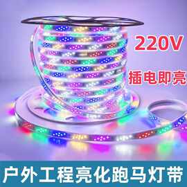 led灯带七彩跑马流水变色防雨彩灯户外防水招牌闪光灯新款220灯条
