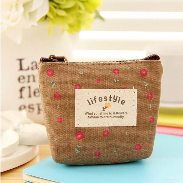 Japanese and Korean style small fresh floral coin purse pastoral style mini cartoon canvas bag portable key bag coin bag_voghion.com