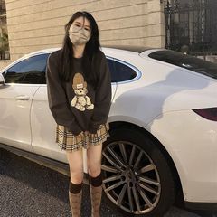 辣妹格子百褶裙a字半身裙女秋季大码新款高腰小个子甜酷短裙子潮