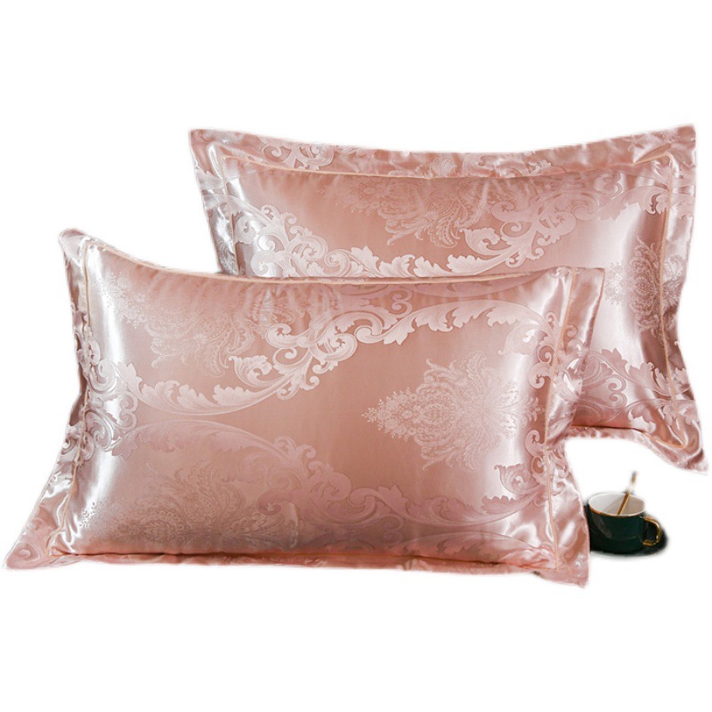 A5L貢緞提花天絲枕套絲綢歐式成人情侶婚慶48*7cm一對裝真絲枕頭