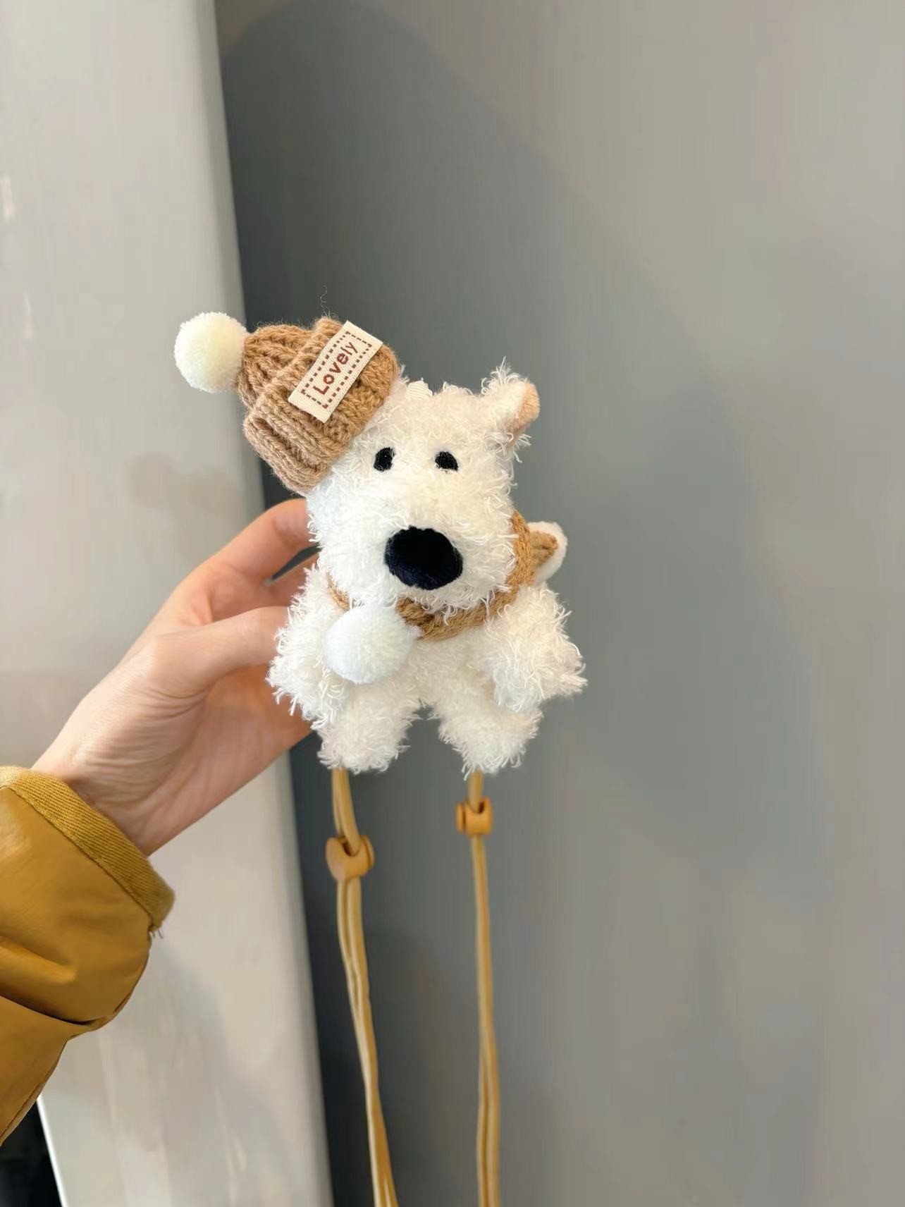 Chicas comprando teléfono móvil mochila clip lindo West Highland muñeco de peluche garabateado perrito cordón JK vestido de niña image 21