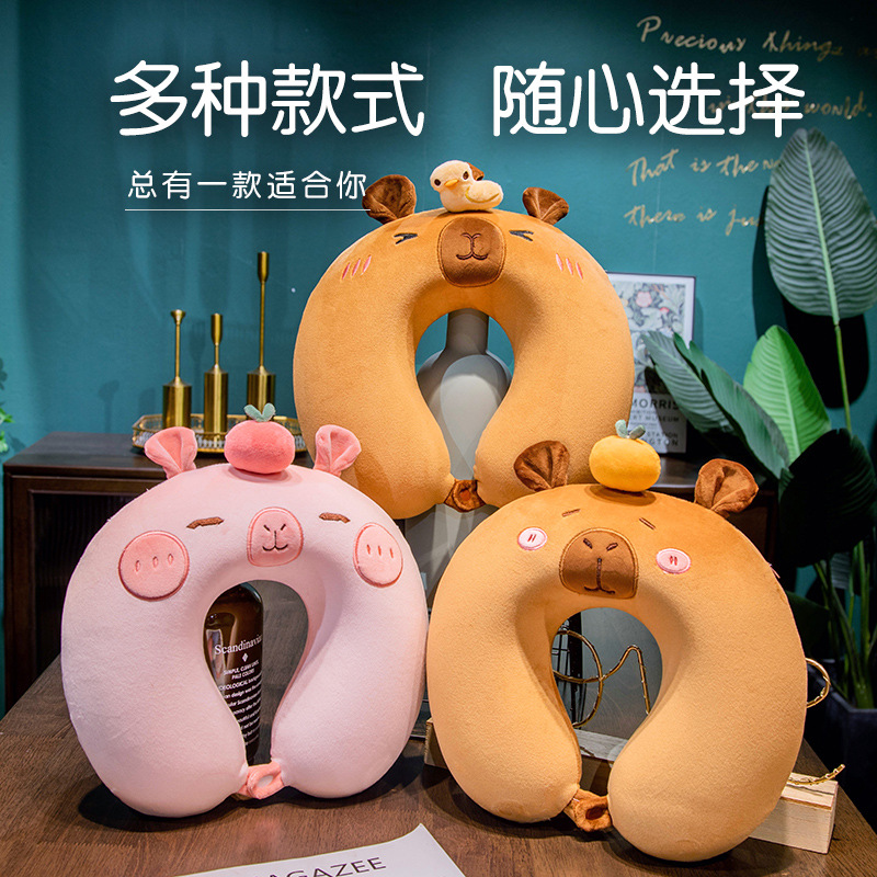 Memoria de dibujos animados Algodón u almohada cuello lindo almohada cervical protección de la columna cervical coche de viaje portátil multifuncional verano