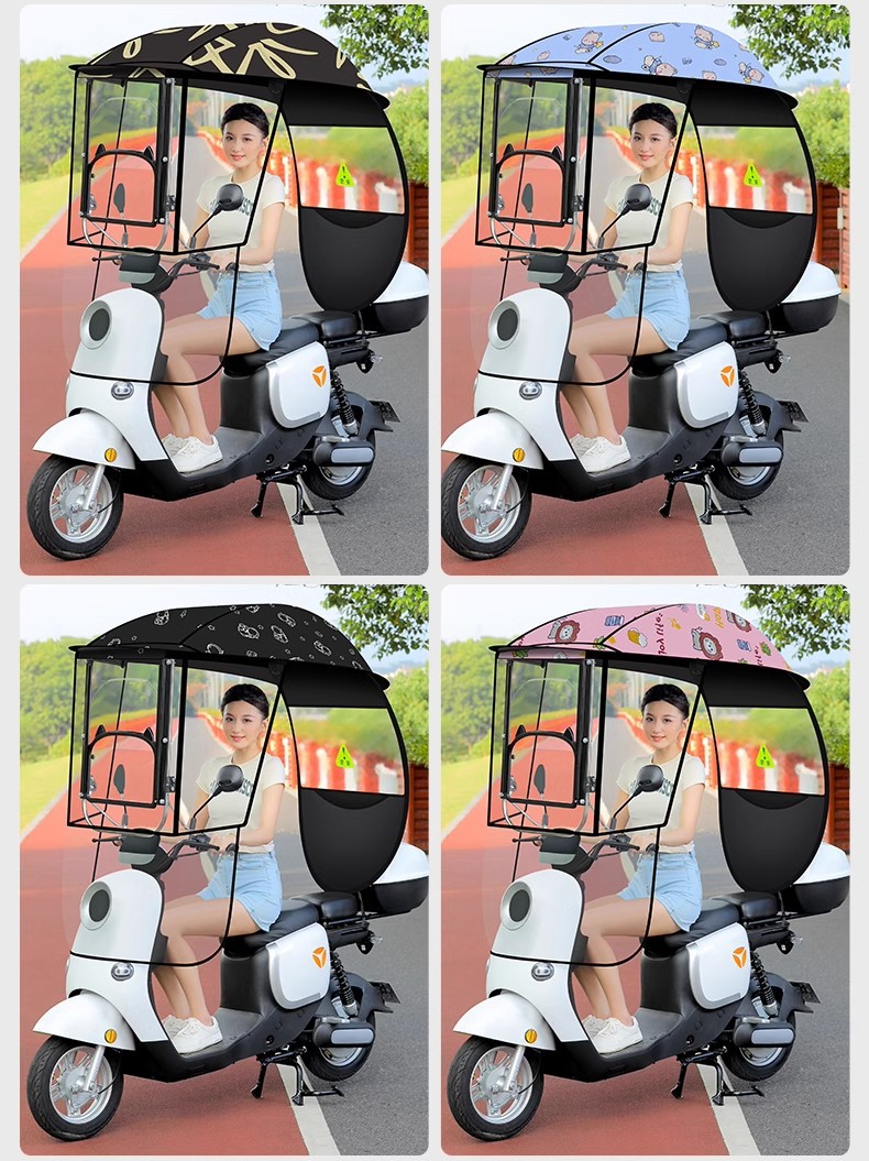 Electric Battery Car New Canopy with Adjustable Angle, Large Window Windshield, Rainproof and Sunproof Carport Parasol