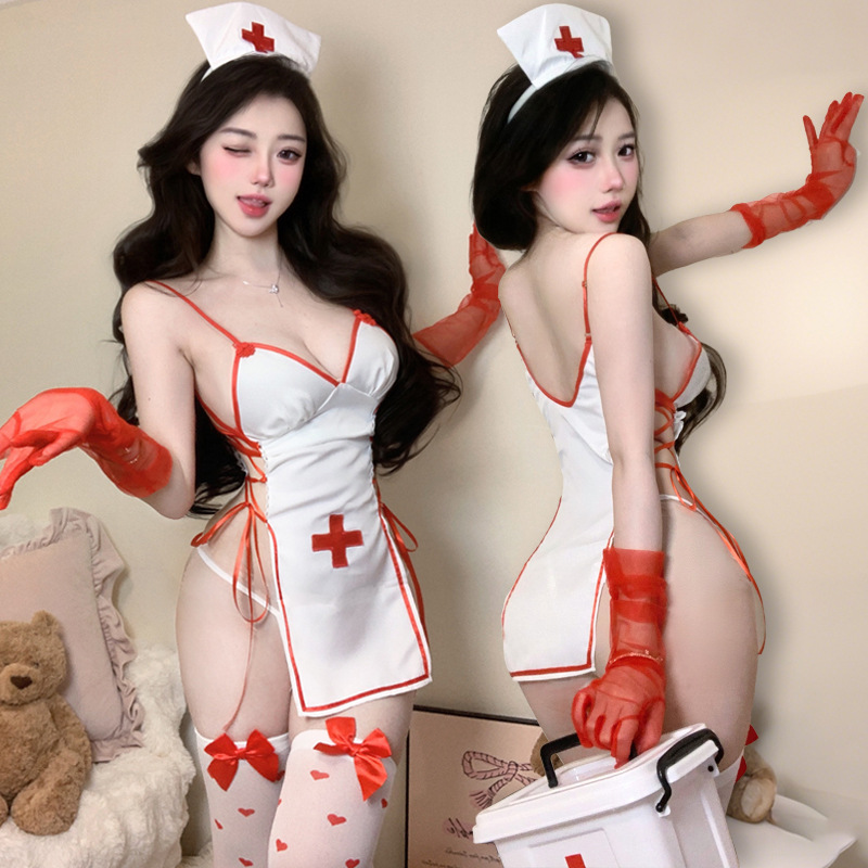 Sexy Lingerie Heart See-Through Nurse Suit Naked Back Uniform Sweetheart Pure Desire Temptation Role Play 2884