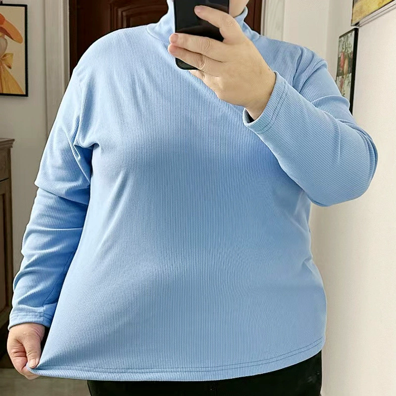 Рубашка больших размеров с толстой нитью и длинными рукавами, эластичная теплая Женская водолазка, Осеннее нижнее белье, футболка, топ, толстый