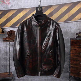 T8Y Classic Venom American Vintage Tea Core Horse Leather Clear Water Wash Heavy Wipe Leather Jacket Vertical Collar Motorcycle Leather Leather Leather Jacket