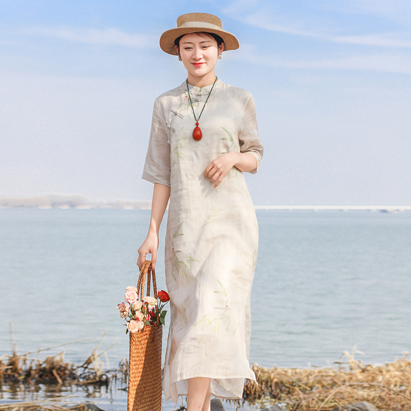 2024 New Mai Double -Layer Dip Cheongsam Dress Dress Art Retro…