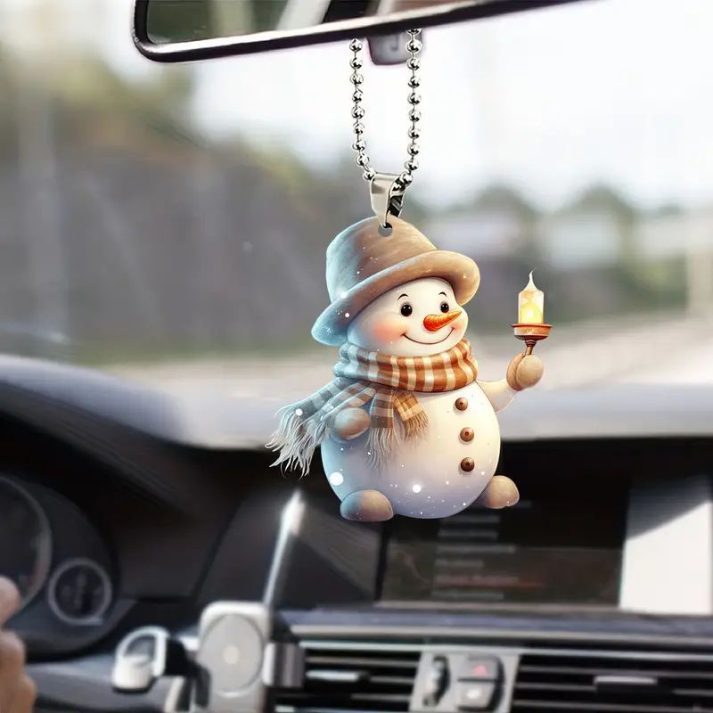 Creativo nuevo lindo muñeco de nieve colgante acrílico plano transfronterizo colgante de espejo retrovisor interior colgante mochila image 1
