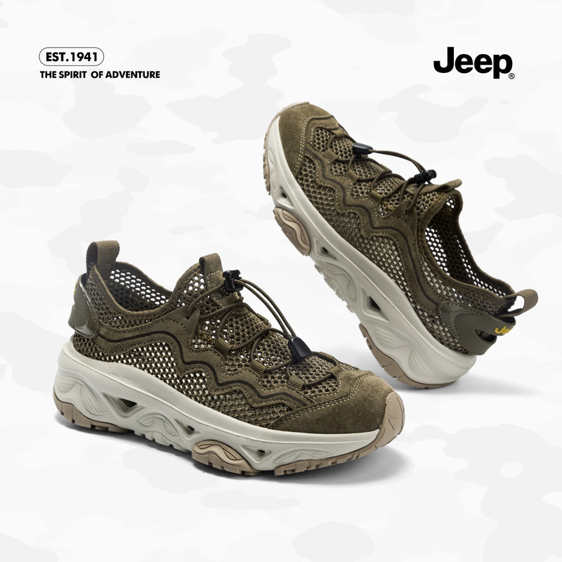 Jeep Mesh Breathable Dad Shoes for Women 2025 Autumn New Outdoor Casual Lace-Free Lightweight Thick-Soled Sneakers