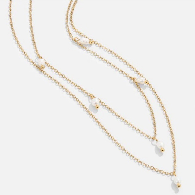 Colar feminino multicamadas em estilo barroco europeu e americano, banhado a ouro, com pérolas naturais em camada dupla._voghion.com