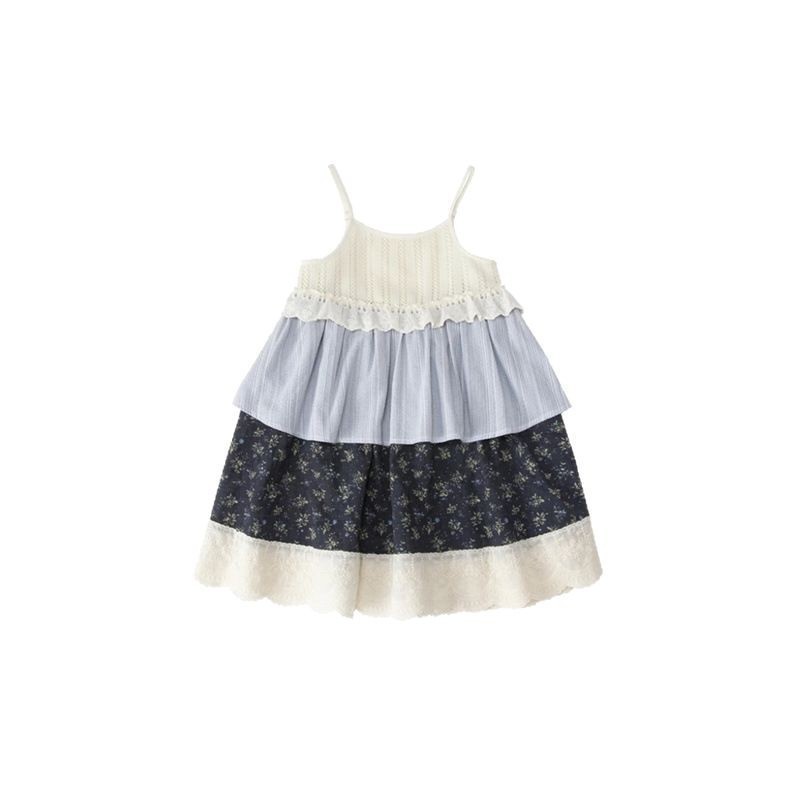 Qianqiu vestidos de cabina de chicas verano nuevos niños flores cortas pastel vestido de estilo de vacaciones