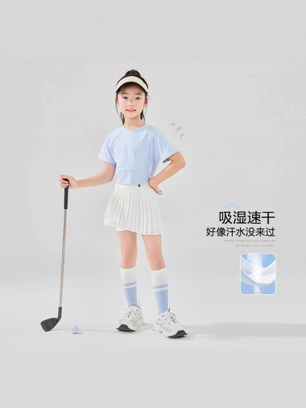 女童夏季速干套装2025新款冰丝凉感薄短袖百褶短裙中大童运动裙裤|undefined