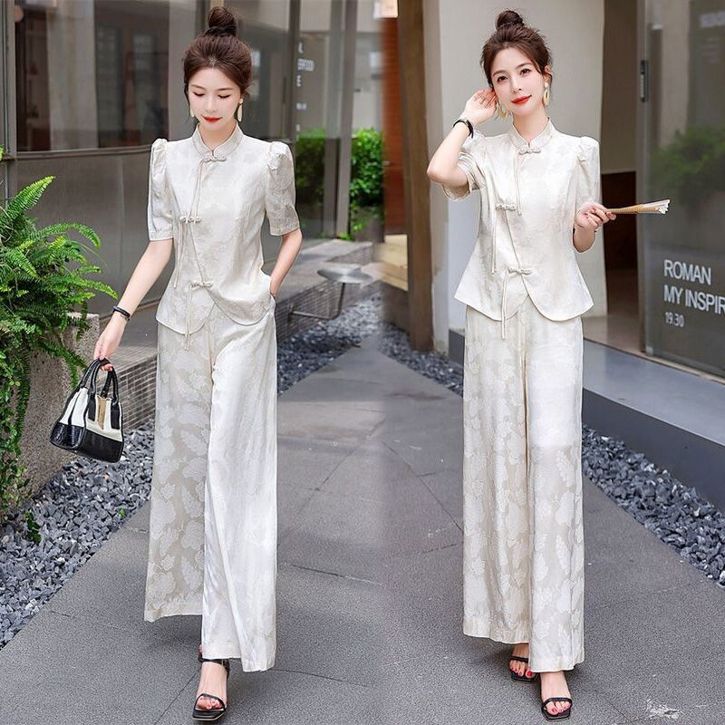 Single Item/Set New Chinese-Style Modernized Cheongsam for Women, Summer High-End Wide-Leg Pants, New Chinese-Style Wide-Leg Pants Single Item/Set New Chinese-Style Modernized Cheongsam for Women, Summer High-End Wide-Leg Pants, New Chinese-Style Wide-Leg Pants