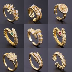 歐美時尚百搭新款銅鋯石電鍍真金開口戒指女式網紅同款食指戒