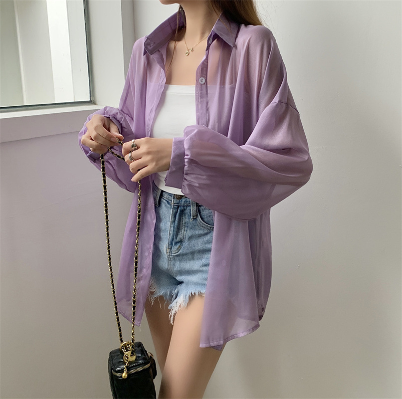 112g Weight Long Sleeve Sleeve Length Single Breasted Placket Type Shirtsleeve Sleeve Type Polyester, Chiffon Fabric Type Regular Top Length Cardigan Tops Type Holiday Occasion Shirt Collar Neckline Loose Fit Type Solid Color Pattern Summer, Spring Season Women's Gender Casual Style Wholesale Women's Casual Solid Color Long Sleeve Blouses 28