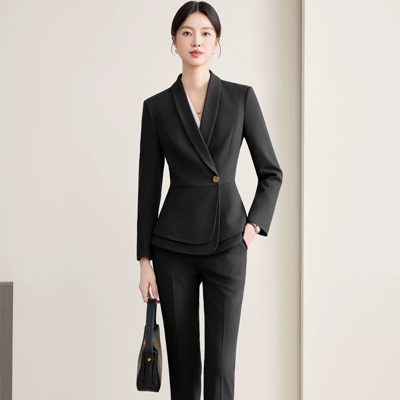 Demi-season fashionable long-sleeve, high-end fitted classic suit, brace for work