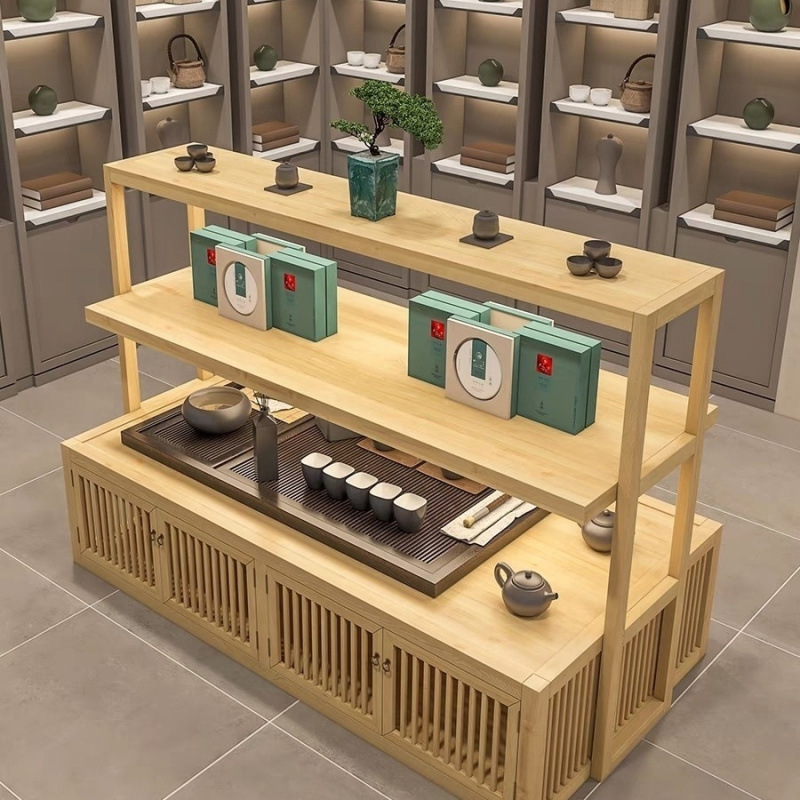 实木茶叶展柜展示柜中式瓷器展示架双面茶具陈列柜多层中岛中岛柜