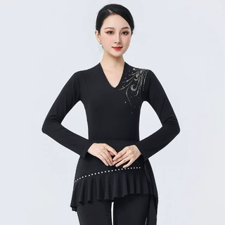 拉丁舞服女成年带钻舞蹈上衣交际舞服装练功服专业国标舞比赛服秋