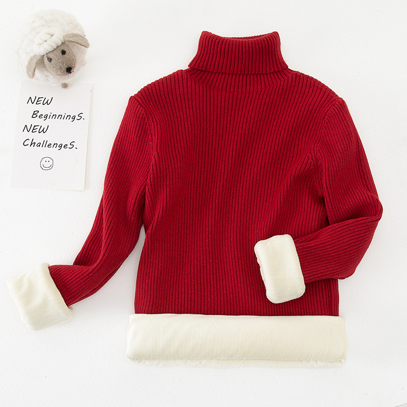 Suéter de cuello alto estilo coreano para niños y niñas, otoño/invierno 2025, capa base de punto, ropa infantil coreana con forro polar.