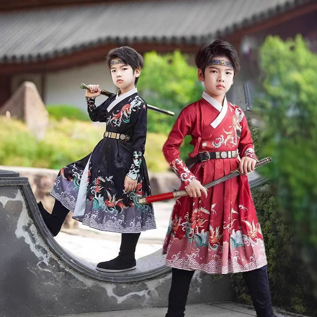 Новый костюм для мальчиков Hanfu Flying Fish Костюм для детей в китайском стиле