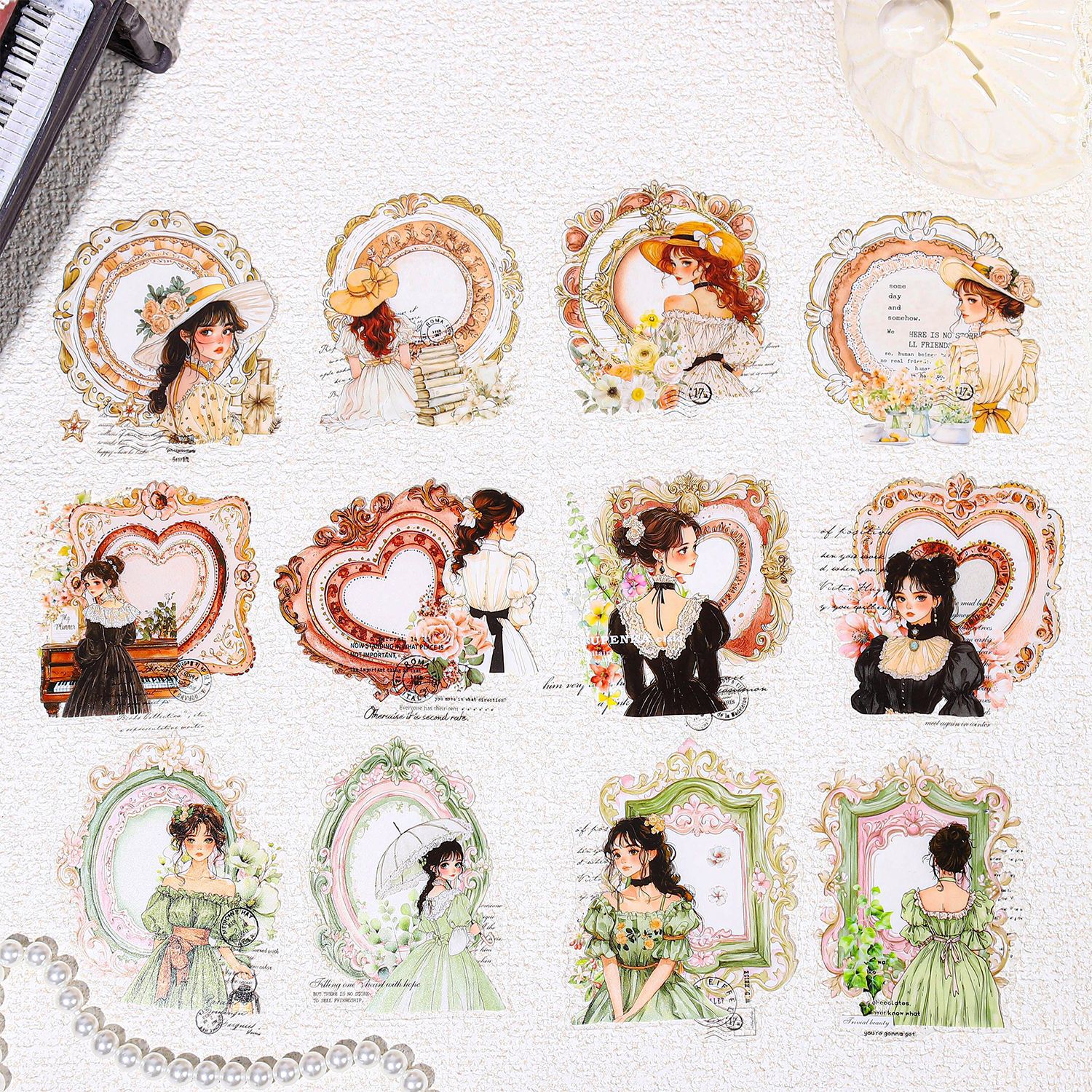 Etiqueta engomada PET del personaje de Ketchup Girl, su serie de diario de estrellas, etiqueta engomada de película de corte decorativa de cuenta vintage