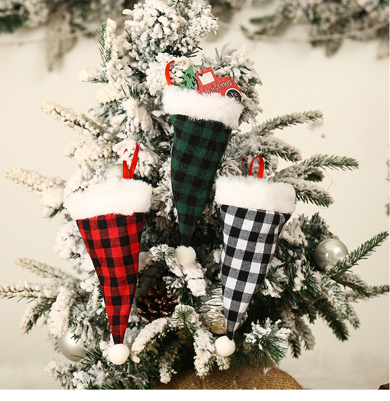 Christmas Festival Christmas Hat, Plaid Pattern Christmas Fashion Christmas Hat Plaid Party Tableware Set