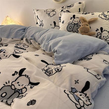帕恰大耳狗牛奶绒四件套双面绒珊瑚绒冬季被套宿舍床单加绒三件套