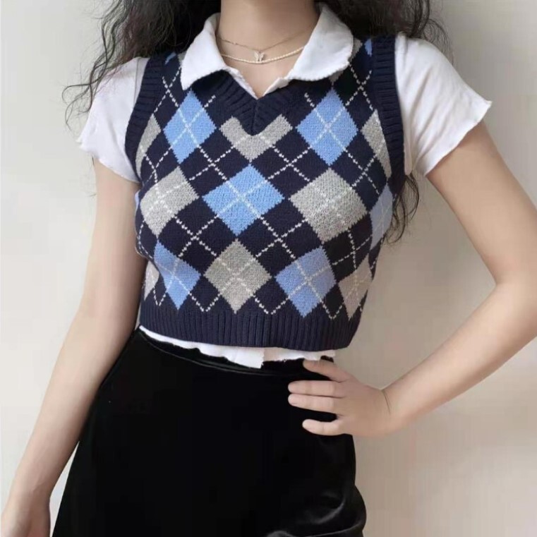 2024 Retro Sleeveless Knitted Vest for Women, Preppy Style Slim Fit V Neck Top Trendy 2024 Retro Sleeveless Knitted Vest for Women, Preppy Style Slim Fit V Neck Top Trendy