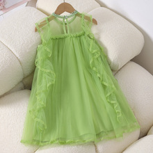 女童连衣裙夏季2024新款洋气公主纱裙夏装薄款女孩儿童装绿色裙子